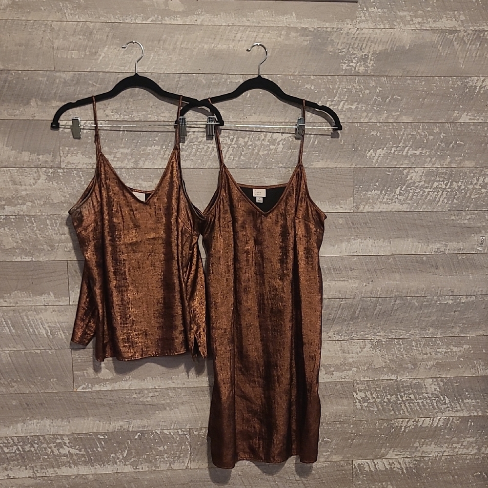A New Day Bronze Satin Chemise and Dress Set